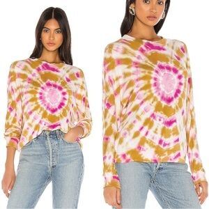 LNA French Terry Sweatshirt Fuchsia Gold Tie Dye NWT NEW XS Beach Summer